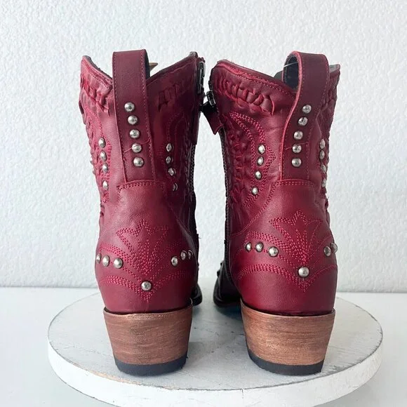 Lane COSSETTE Womens Cowboy Booties 9 Western Cowgirl Red Leather  Short Boots - Picture 3 of 13
